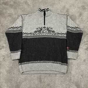 Nordlys Of Norway Wool Grey VTG Quarter Zip Pullover Sweater Size Medium Elk